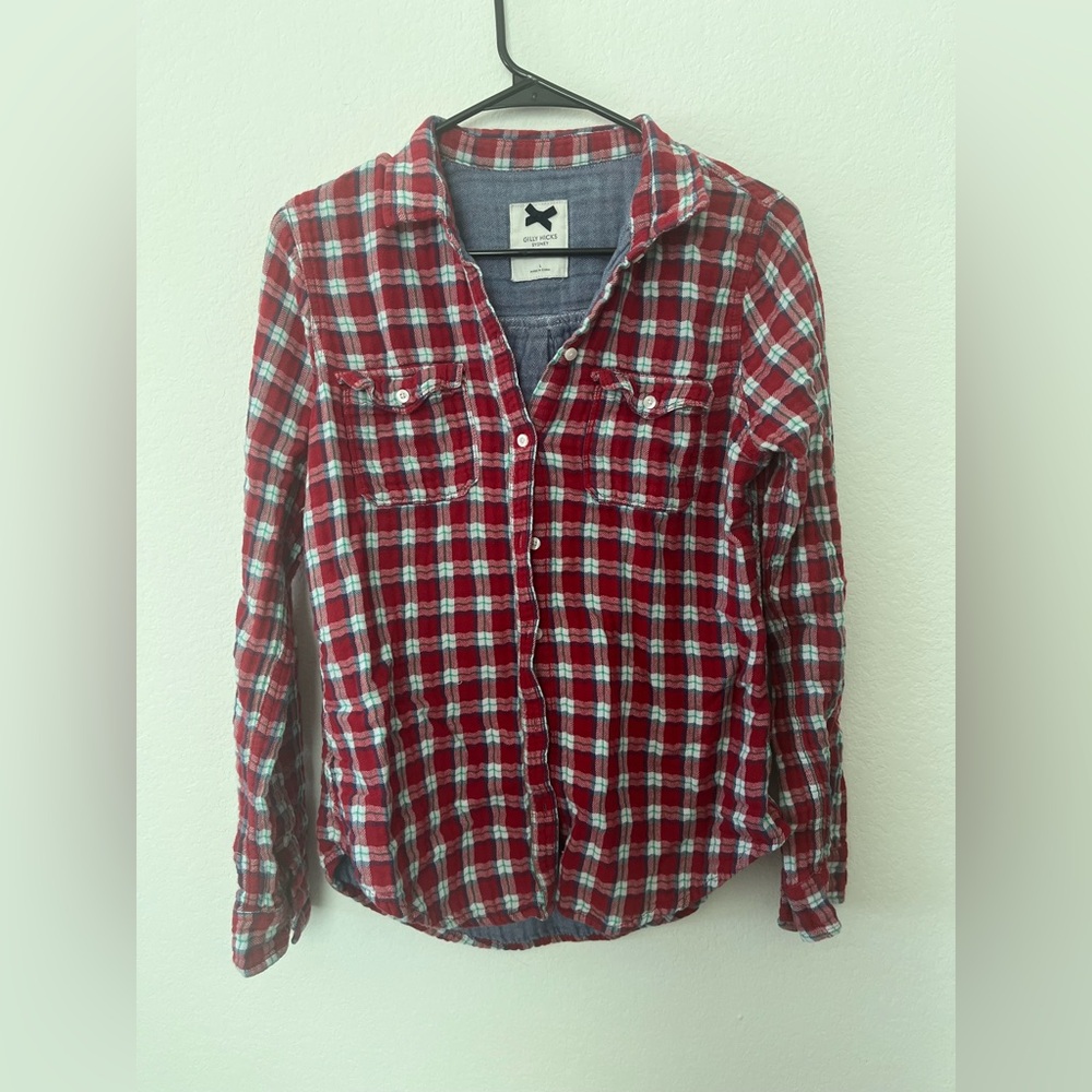 Vintage Gilly Hicks Red and Blue Plaid Button-Up Shirt
